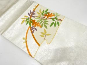 南天模様　刺繍　名古屋帯